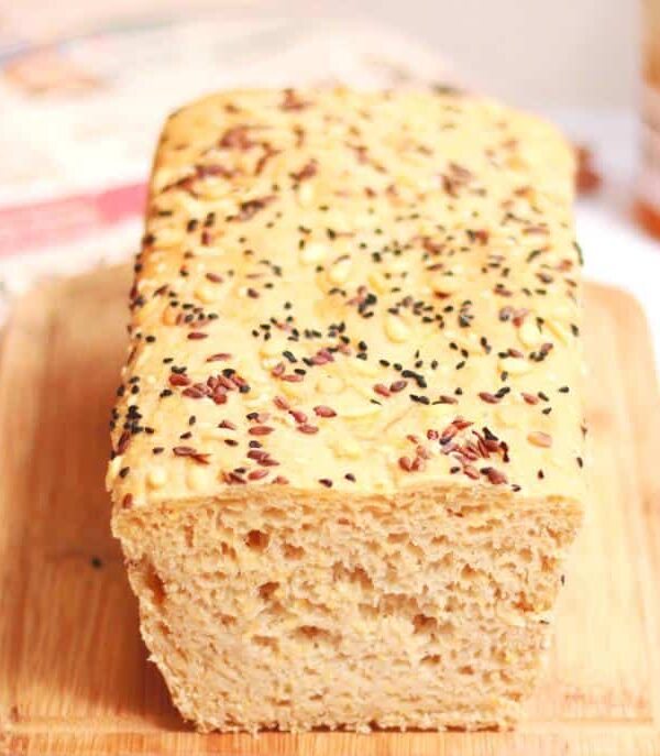 A picture of the home made Multigrain Bread Loaf.