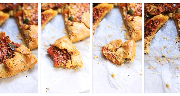 A collage of pieces of the Fancy Tomato Pie.