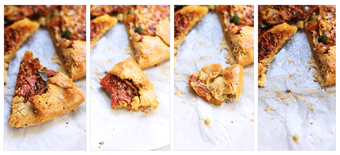 A collage of pieces of the Fancy Tomato Pie.