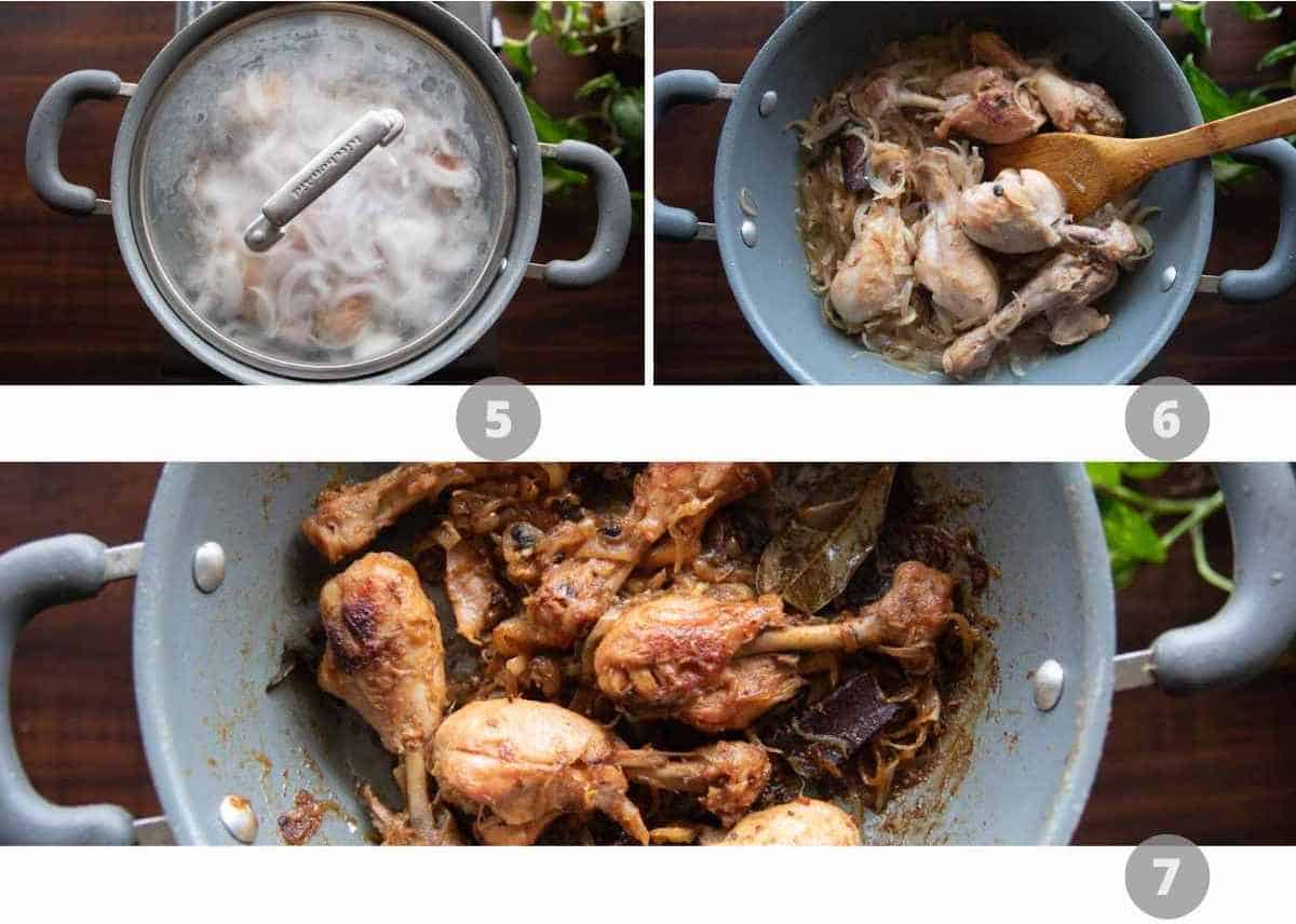 Step by step picture collage showing how to make Quick Onion Chicken
