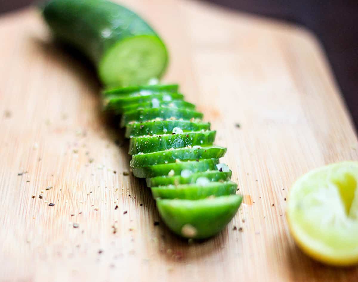A picture of cucumbers for the Sparkling Cucumber Chili Gin.