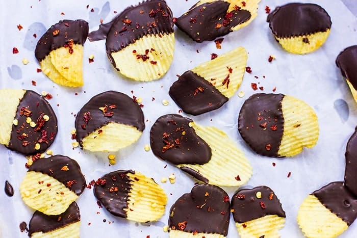 Chilli chocolate covered chips placed on butter paper