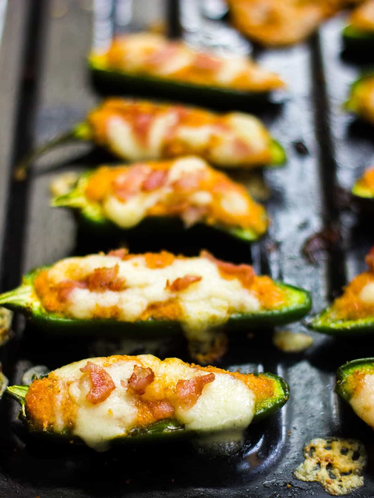 Baked jalapeno poppers fresh out of the oven.