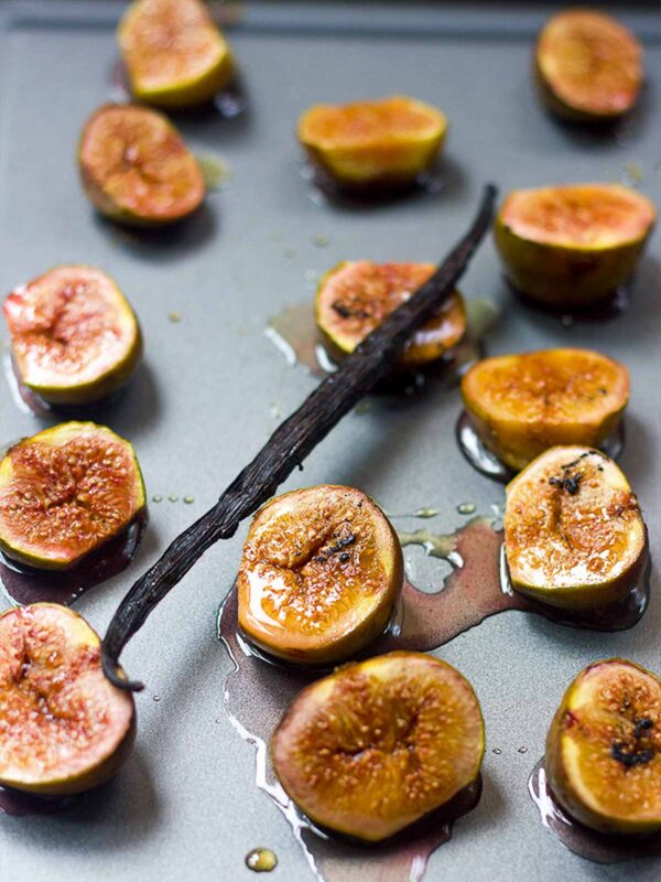 Vanilla bean alongside the figs drizzled with honey.