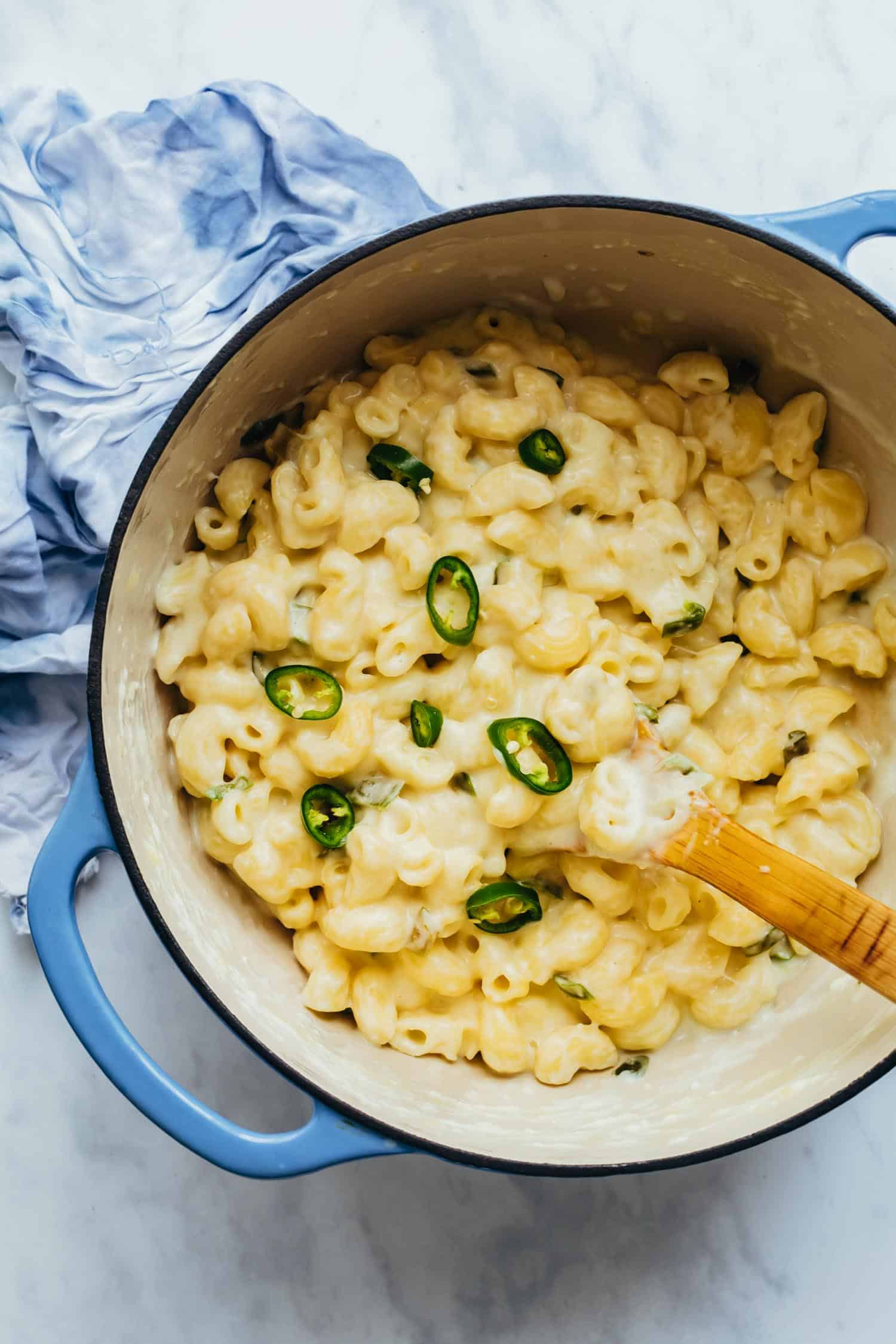 Stovetop Jalapeno Mac and Cheese in a dutch oven
