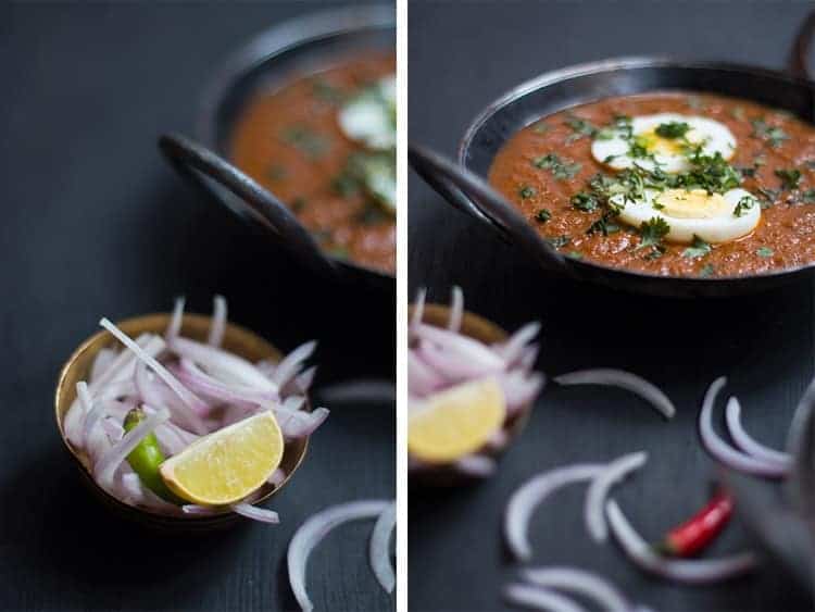 collage of onions and egg curry