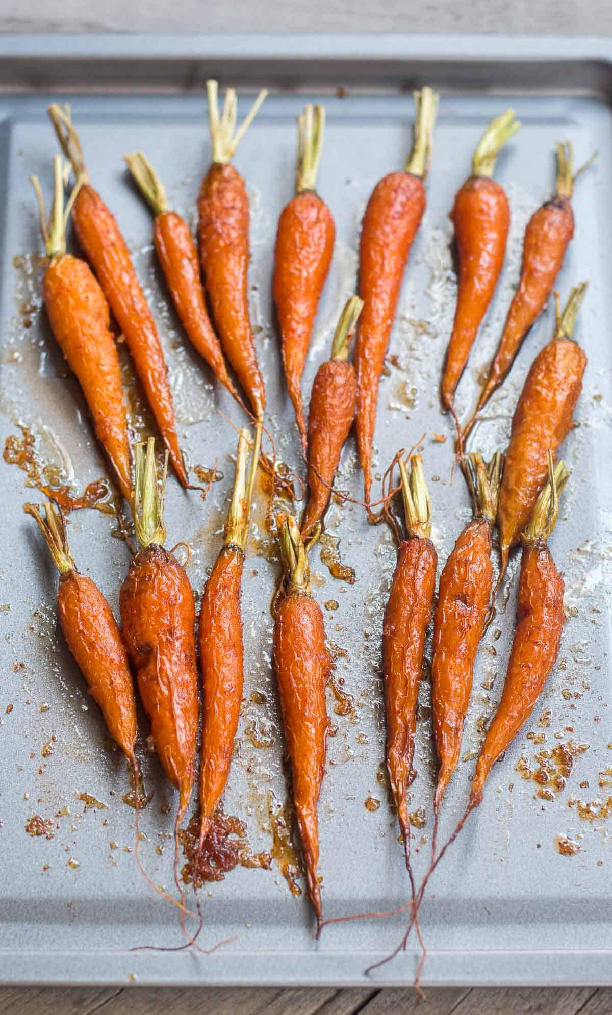 Roasted carrots fresh out of the oven.