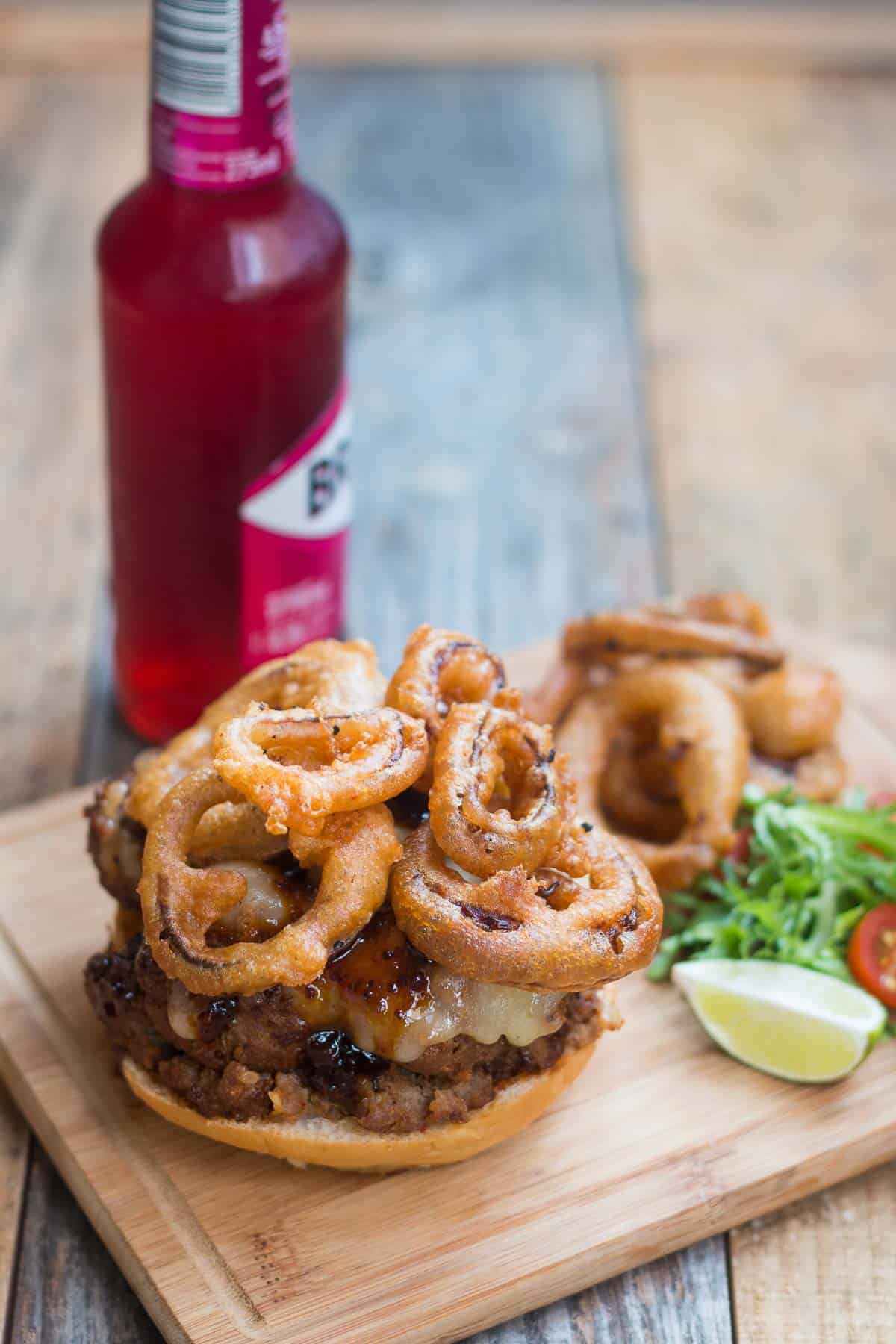 Crispy onion rings added to the burger to give it some crunch.