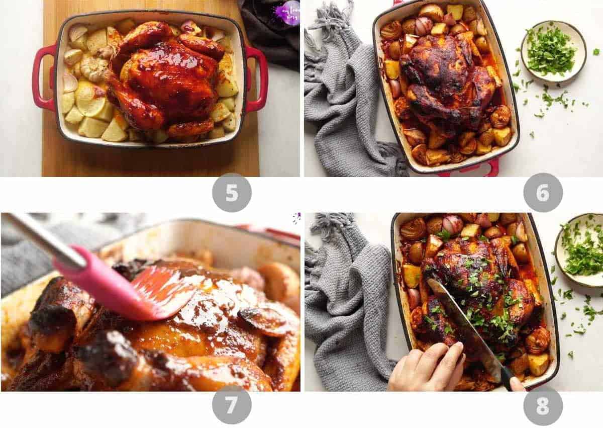 Step by step picture collage showing how to make Indian roast chicken