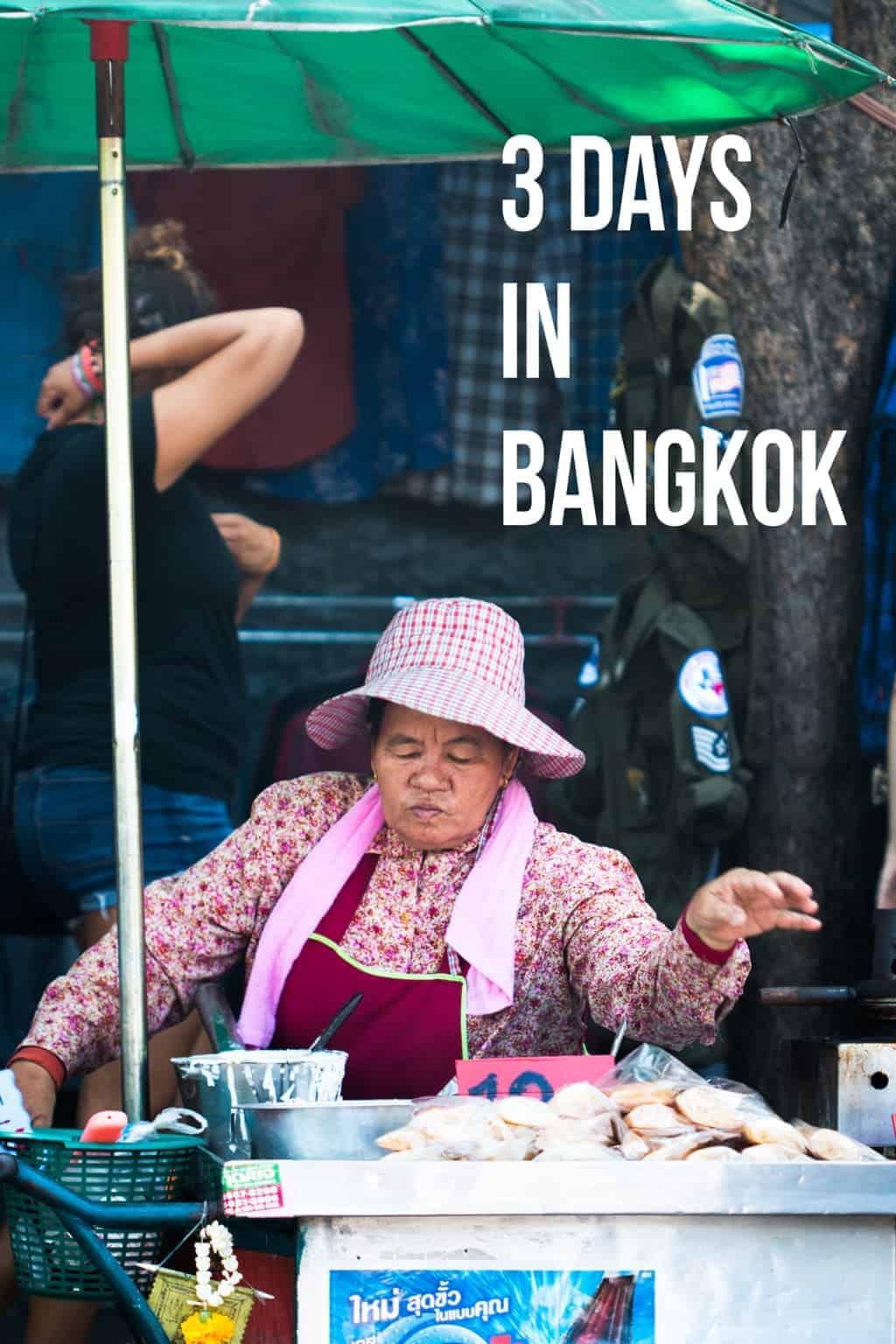 Picture of a lady in a pink outfit selling street food in Bangkok