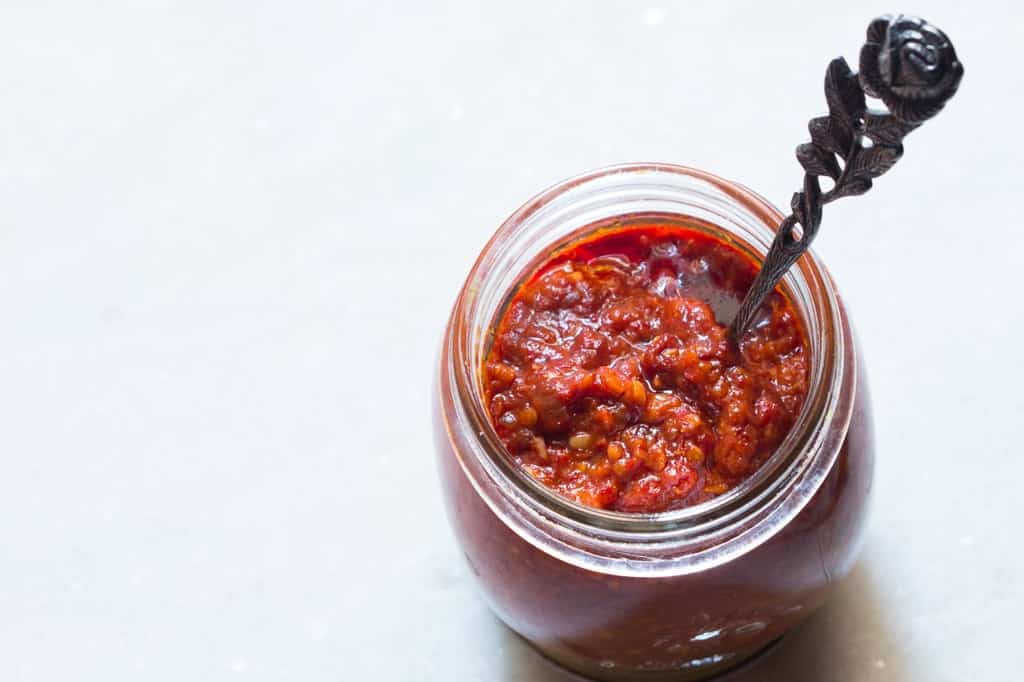 Schezwan sauce in a jar.