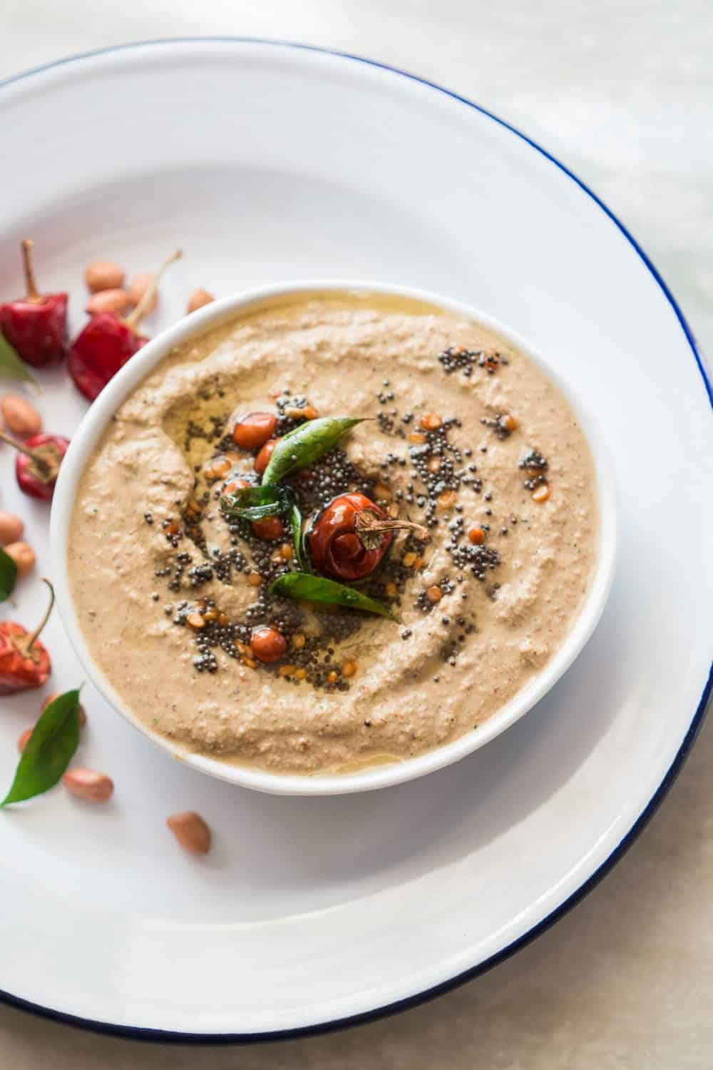 no coconut peanut chutney served in a white bowl