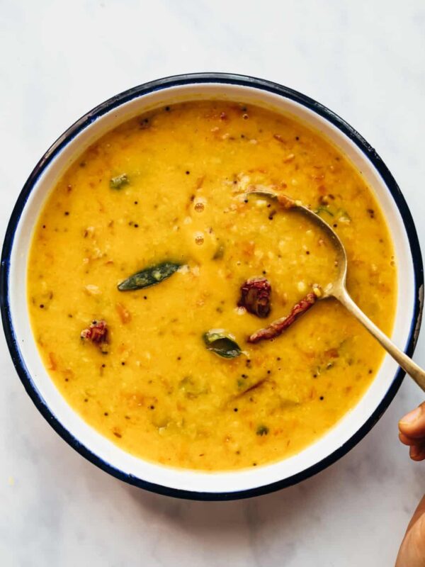 Dhaba style dal fry in a bowl