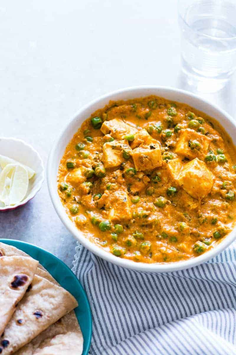 Indian food doesn't have to be difficult - this creamy matar paneer curry recipe is easy, one pot, home style and ready in under 30 mins. Gluten free, and can be made vegan by swapping paneer (cottage cheese) for tofu and yogurt for coconut milk in the recipe. Serve with rice and chapatis.