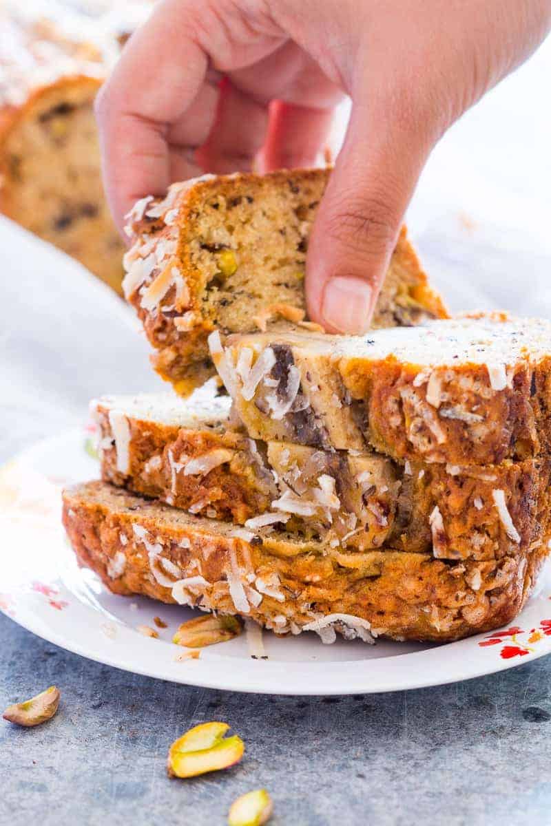 ou only need a few simple ingredients to make this healthy and super quick coconut pistachio banana bread. Moist, nutty and the perfect holiday snack.