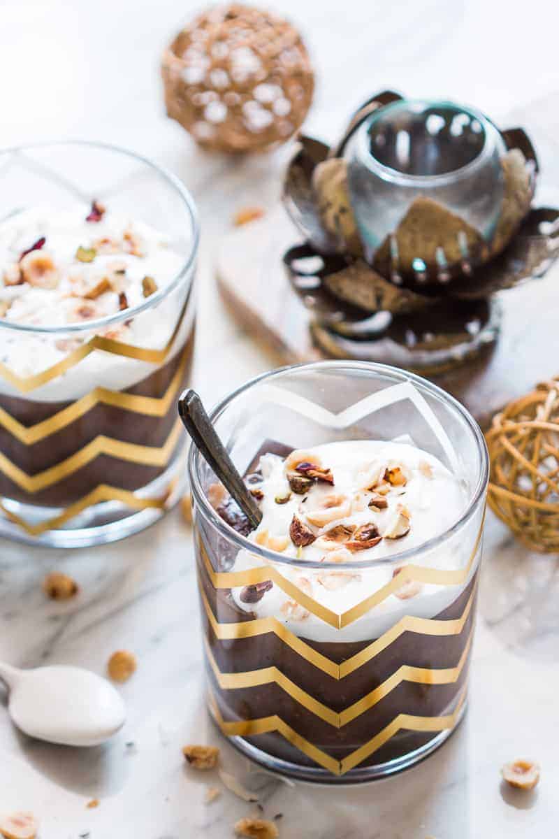 Super easy recipe for a festive chocolate rice kheer pudding made without condensed milk on the stovetop but still really creamy. Perfect for your Diwali dessert table or any other Indian festival. Actually you won't need a reason to make this one!