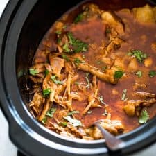Chipotle pulled pork in a slow cooker.