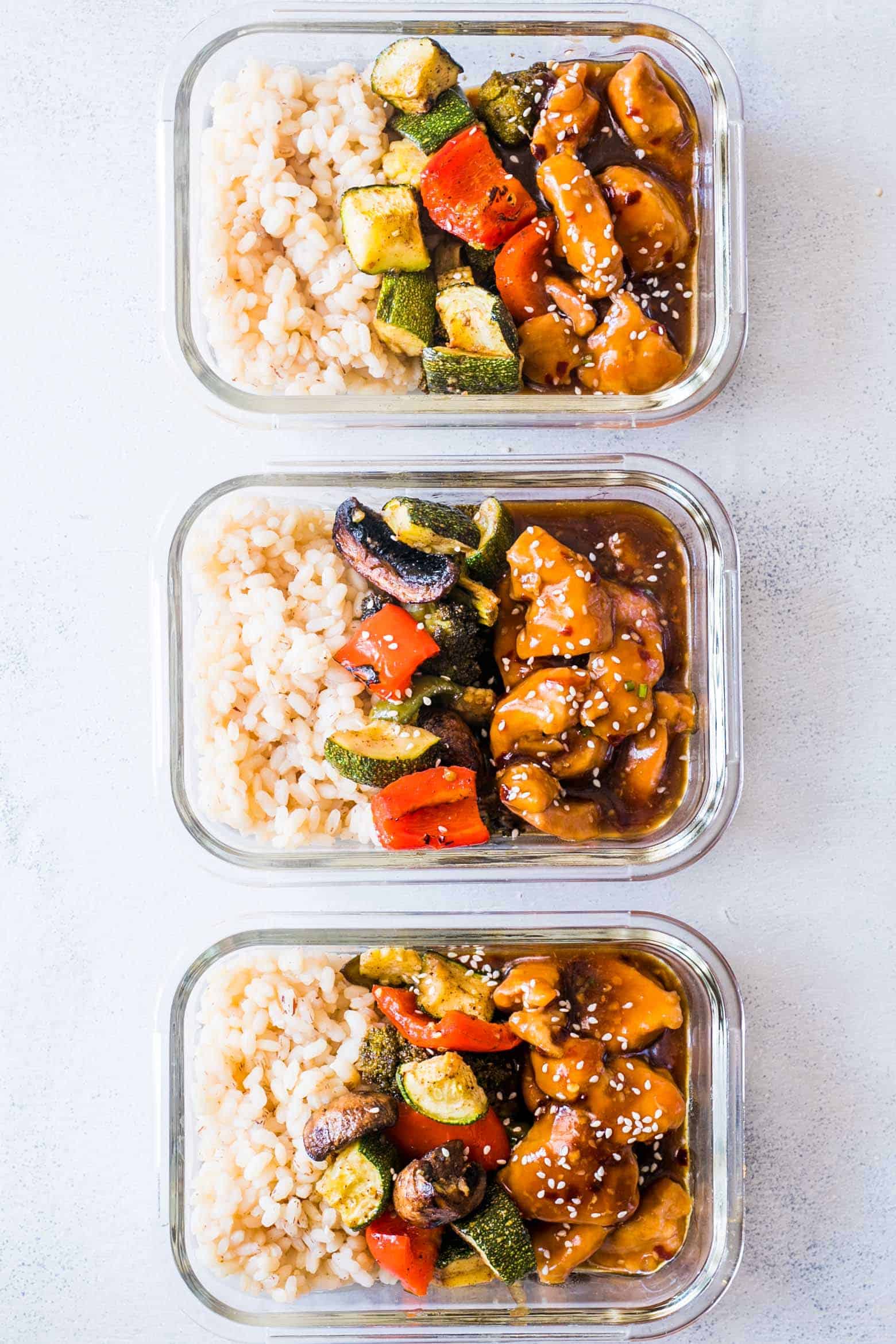 Tasty Teriyaki Chicken Stir-Fry Meal Prep Lunch Boxes are the easiest way to make sure you are ready for for the week ahead. Served with brown rice and grilled vegetables, it's a balanced meal!