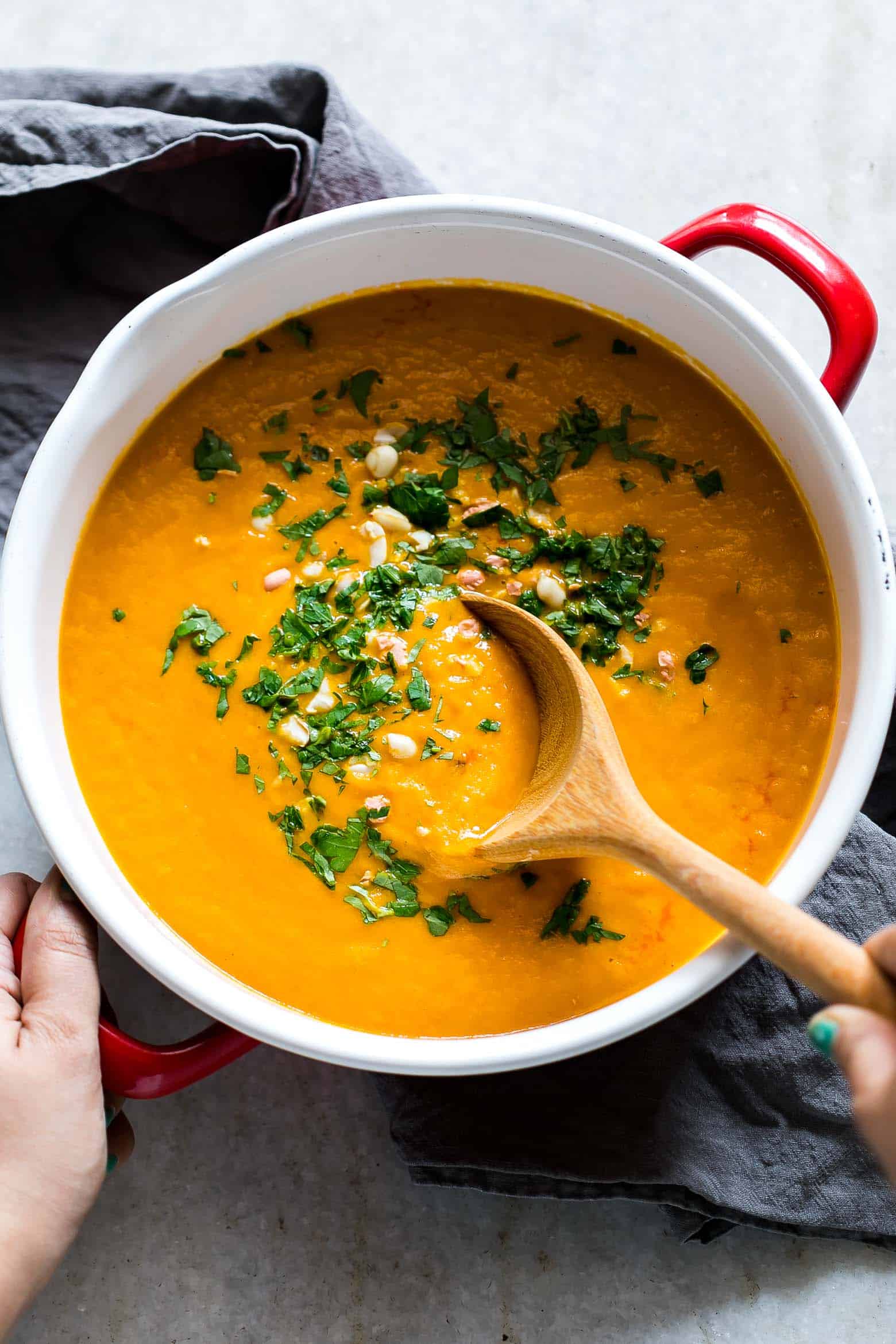 This Thai ginger carrot soup is pure comfort food and is ready in under thirty minutes if you make it in a pressure cooker. The flavours are bold, the texture is creamy, the recipe healthy and it becomes a complete meal if you top it with some noodles!