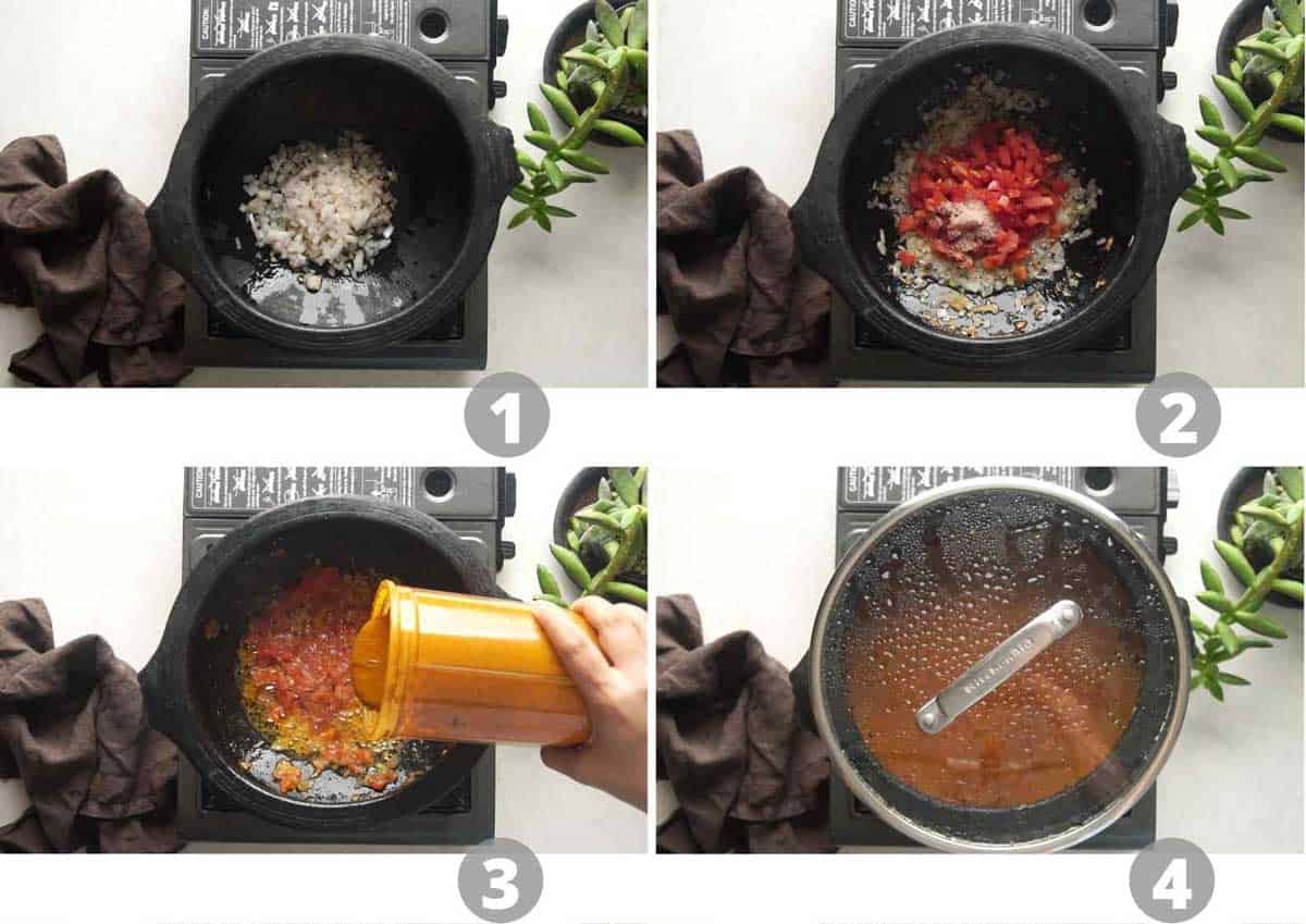 Step by step picture collage showing how to make the curry