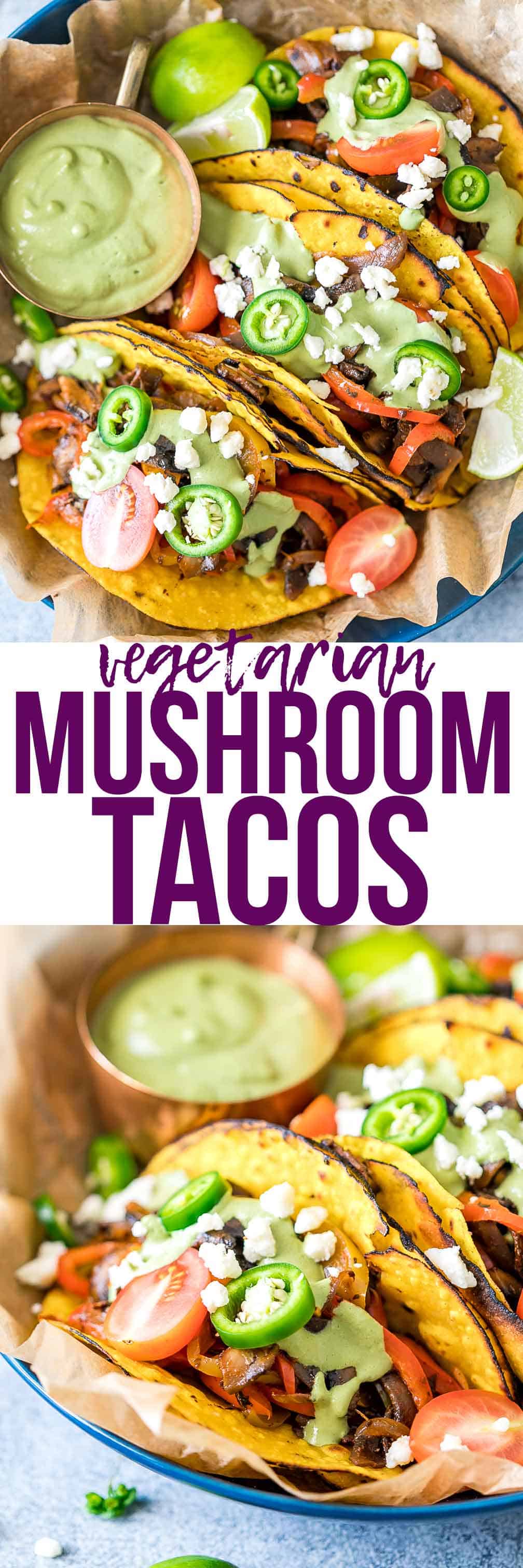 Vegetarian Portobello Mushroom Fajita Tacos collage with text overlay.
