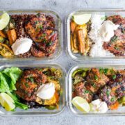 Chipotle Chicken Meal Prep Lunch Bowls in 4 containers.