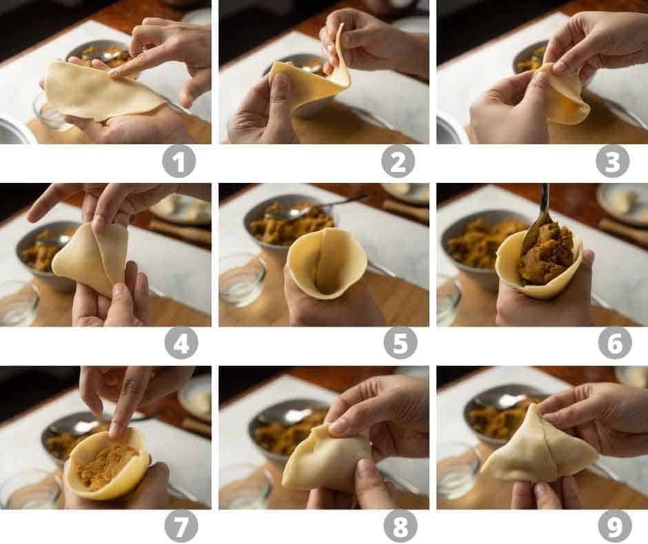 How to wrap a samosa - step by step pictures in a collage