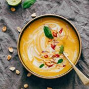 This Thai Butternut Squash Sweet Potato Bisque is perfect for unprepossessed winter days - super thick and linty soup with a hint of heat that will alimony you warm and cozy. It has all the fall flavours and ingredients - onions, carrots, butternut squash, sweet potato, thai curry paste and coconut milk.