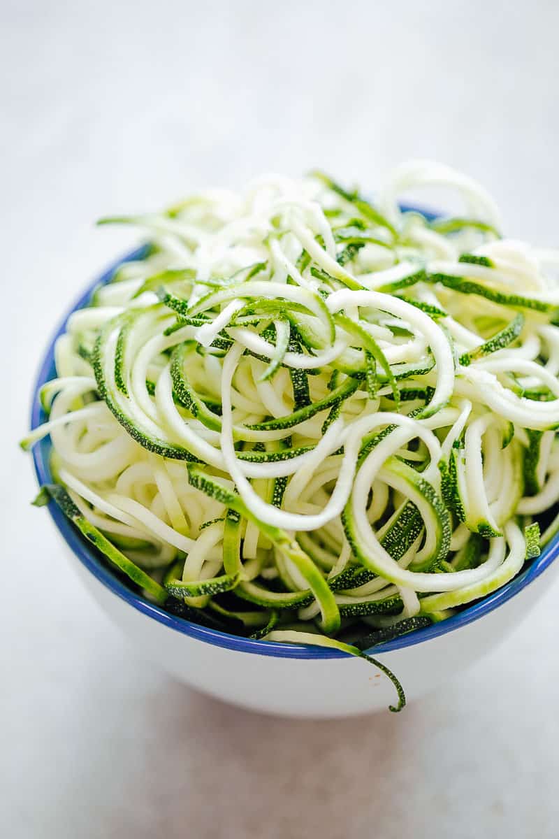 A bowl of spiralized zucchini noodles