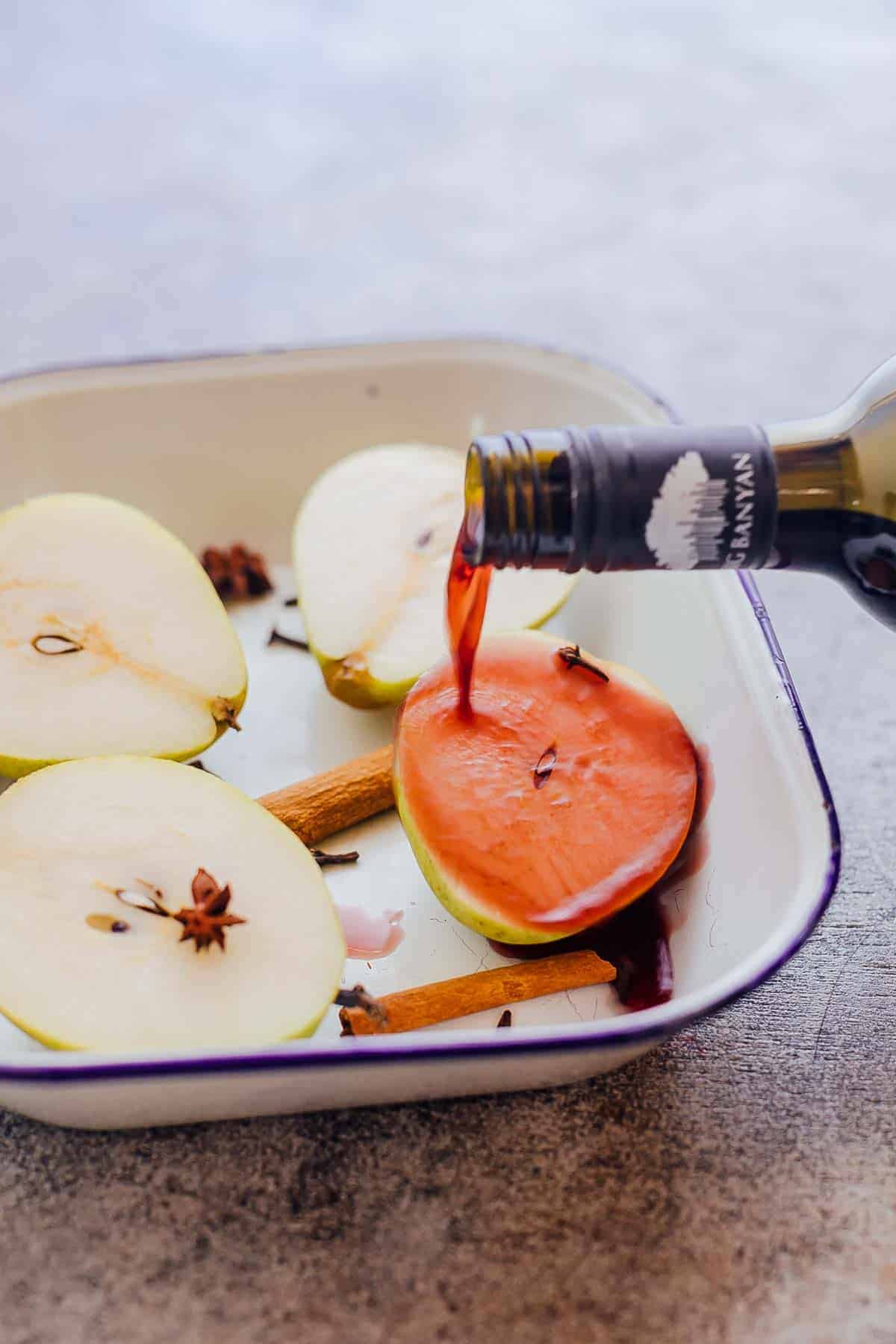 Cooking with wine by poaching pears in wine