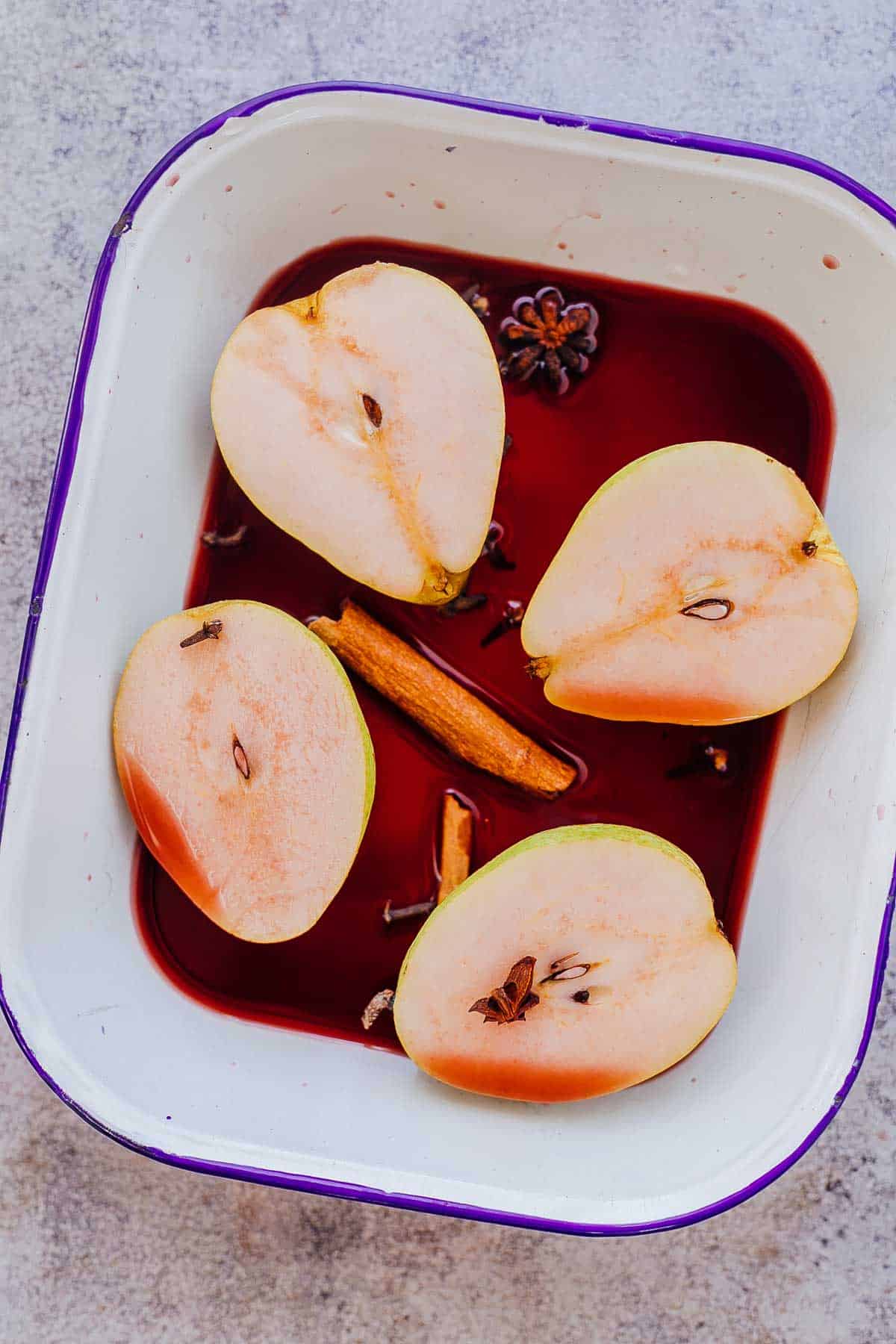 Poached pears in wine - an example of cooking with wine