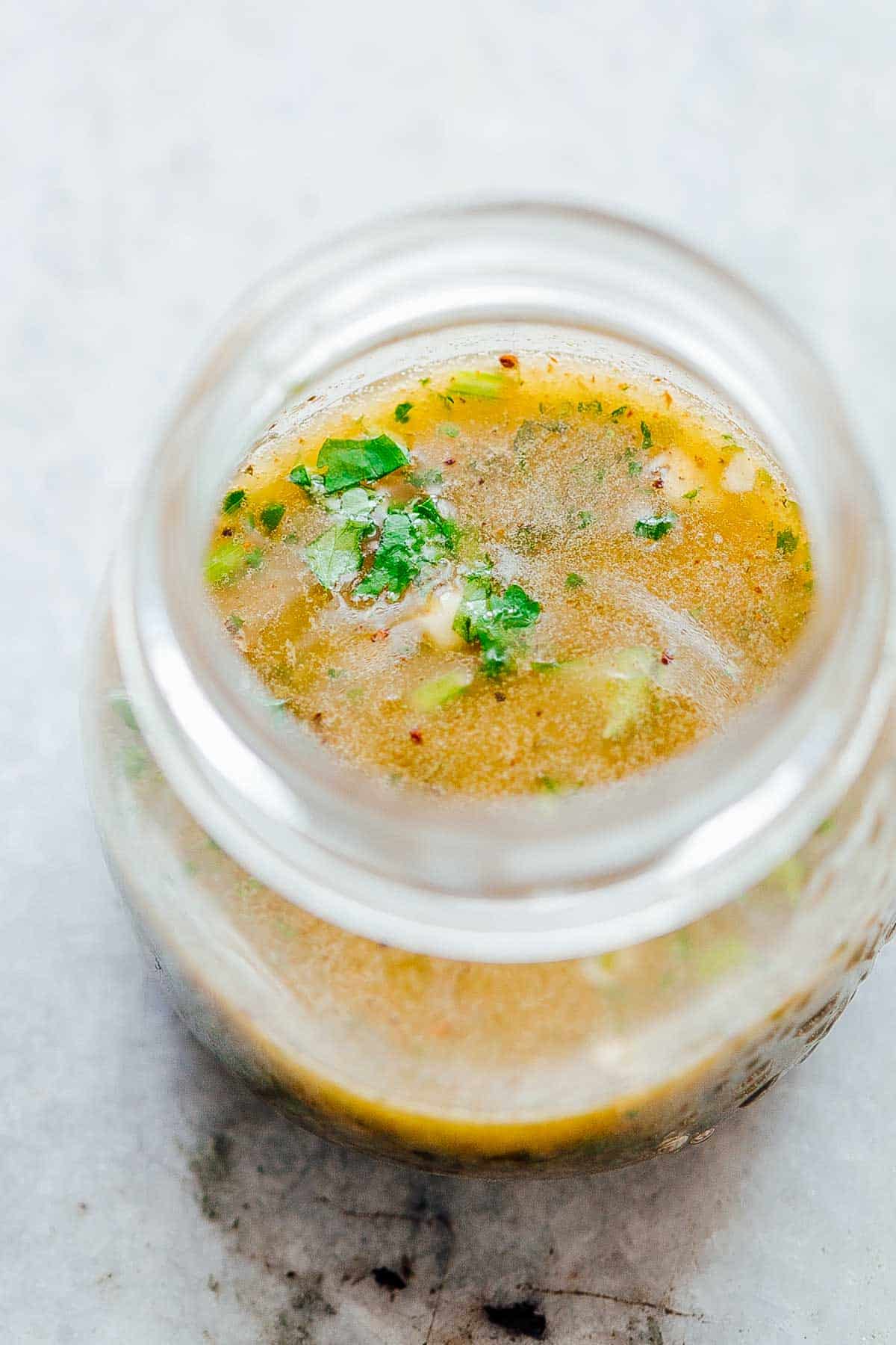 Cilantro Lime Salad Dressing for the southwest chicken quinoa bean salad served in a jar