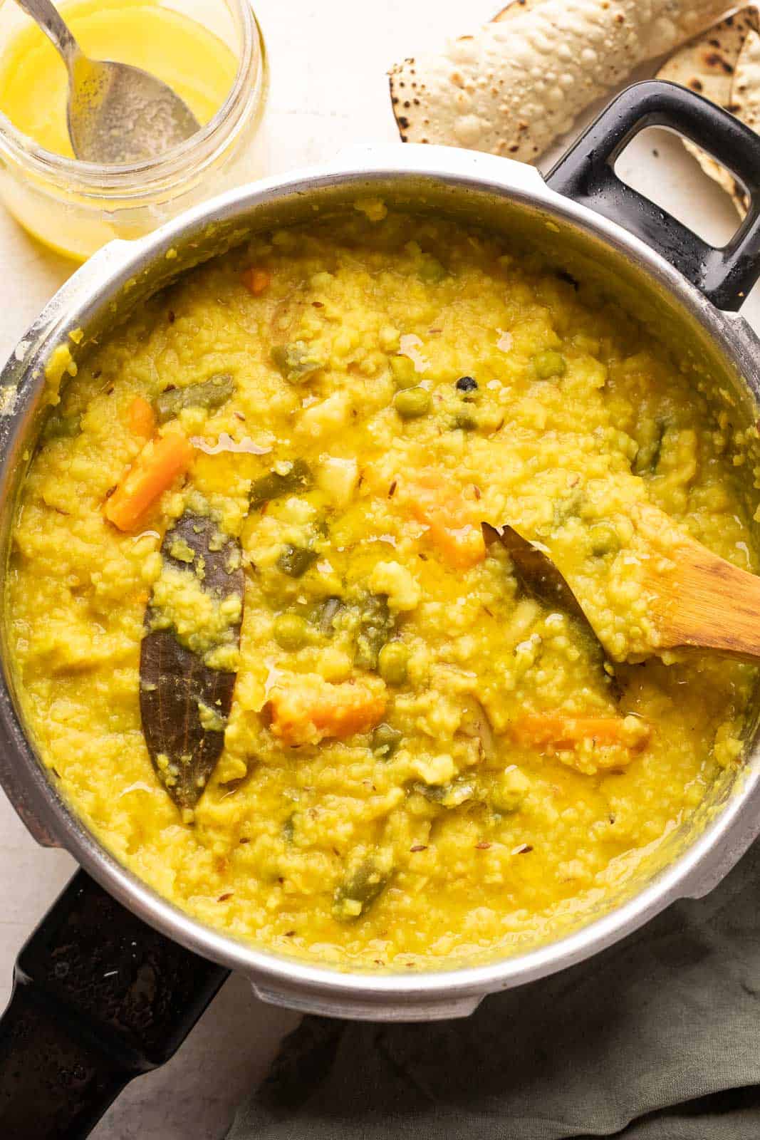 Khichdi pictured in the pressure cooker that it was cooked in