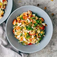 Cold lemon orzo pasta salad with feta, served in a bowl.
