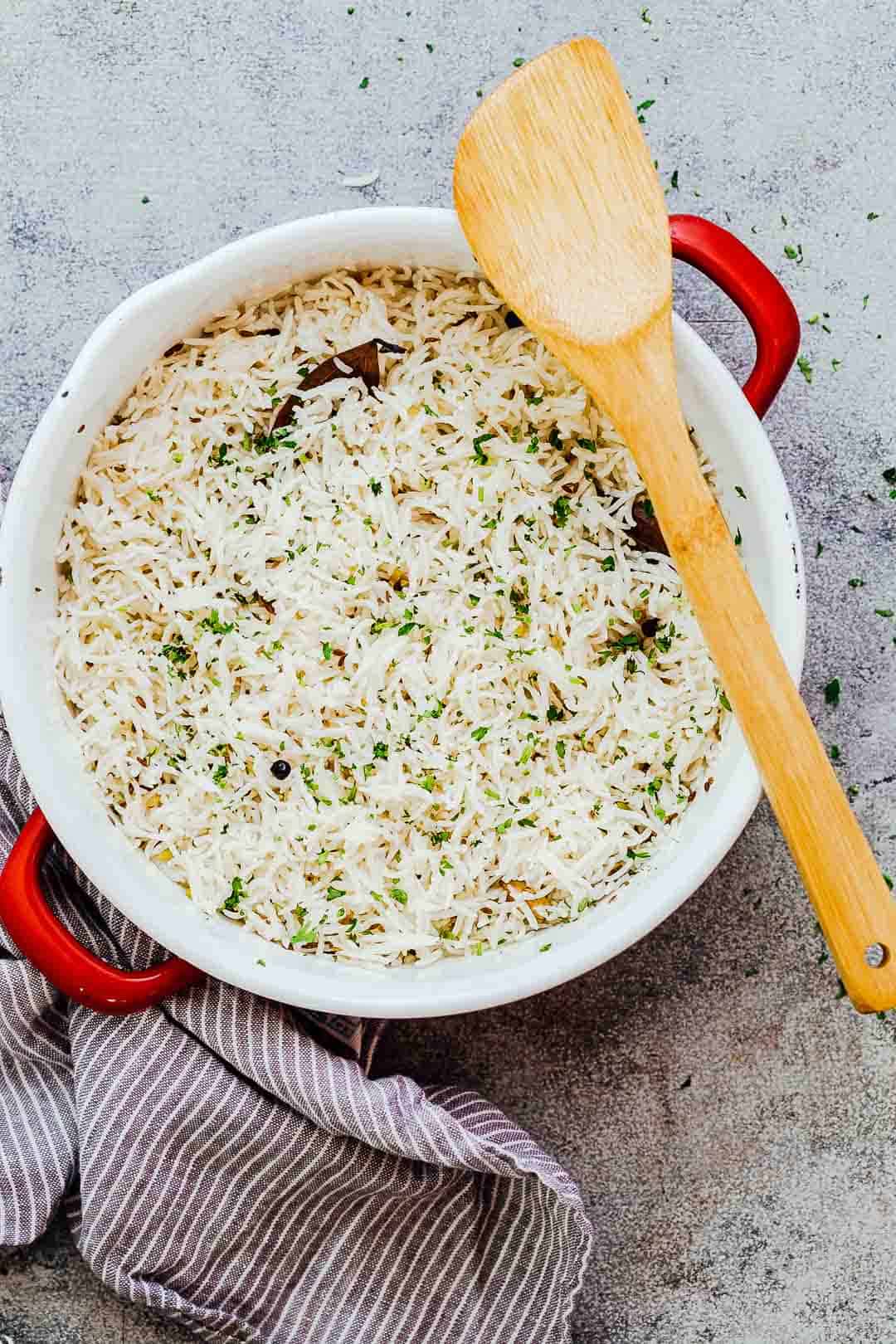 Jeera Rice freshly made in a pan