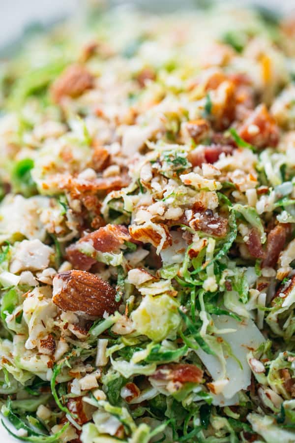 Closeup up of bacon brussel sprouts salad