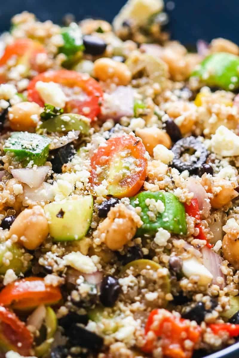 Closeup of mediterranean quinoa salad