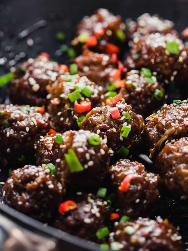 Sticky Thai Meatballs tossed in a wok