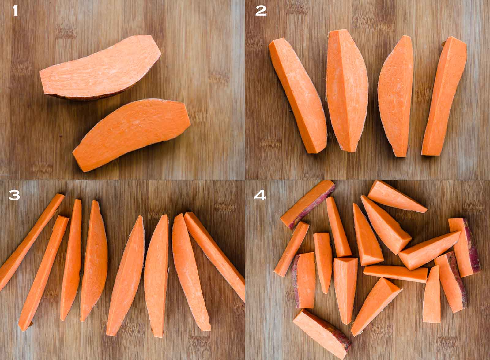 How to cut sweet potato into wedges - step by step instructions