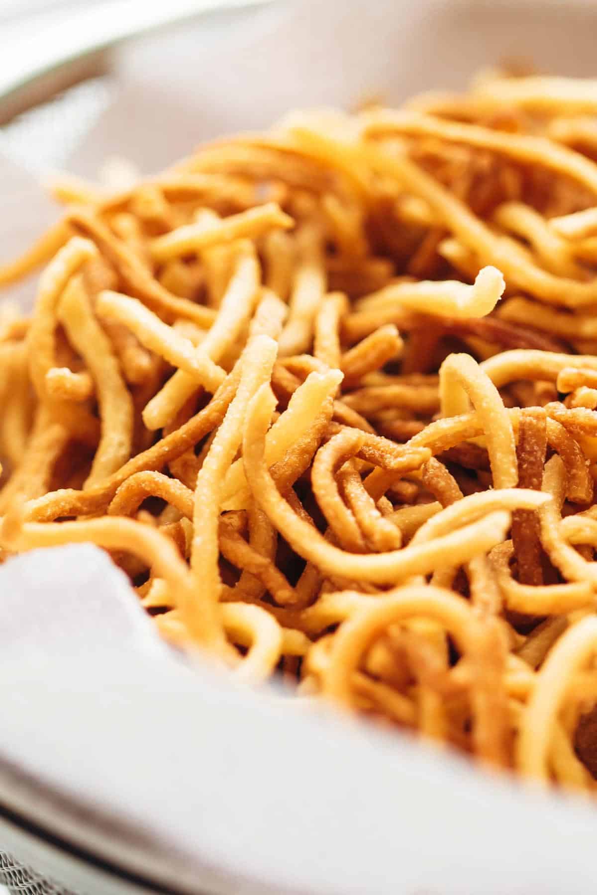 Closeup of crispy fried noodles