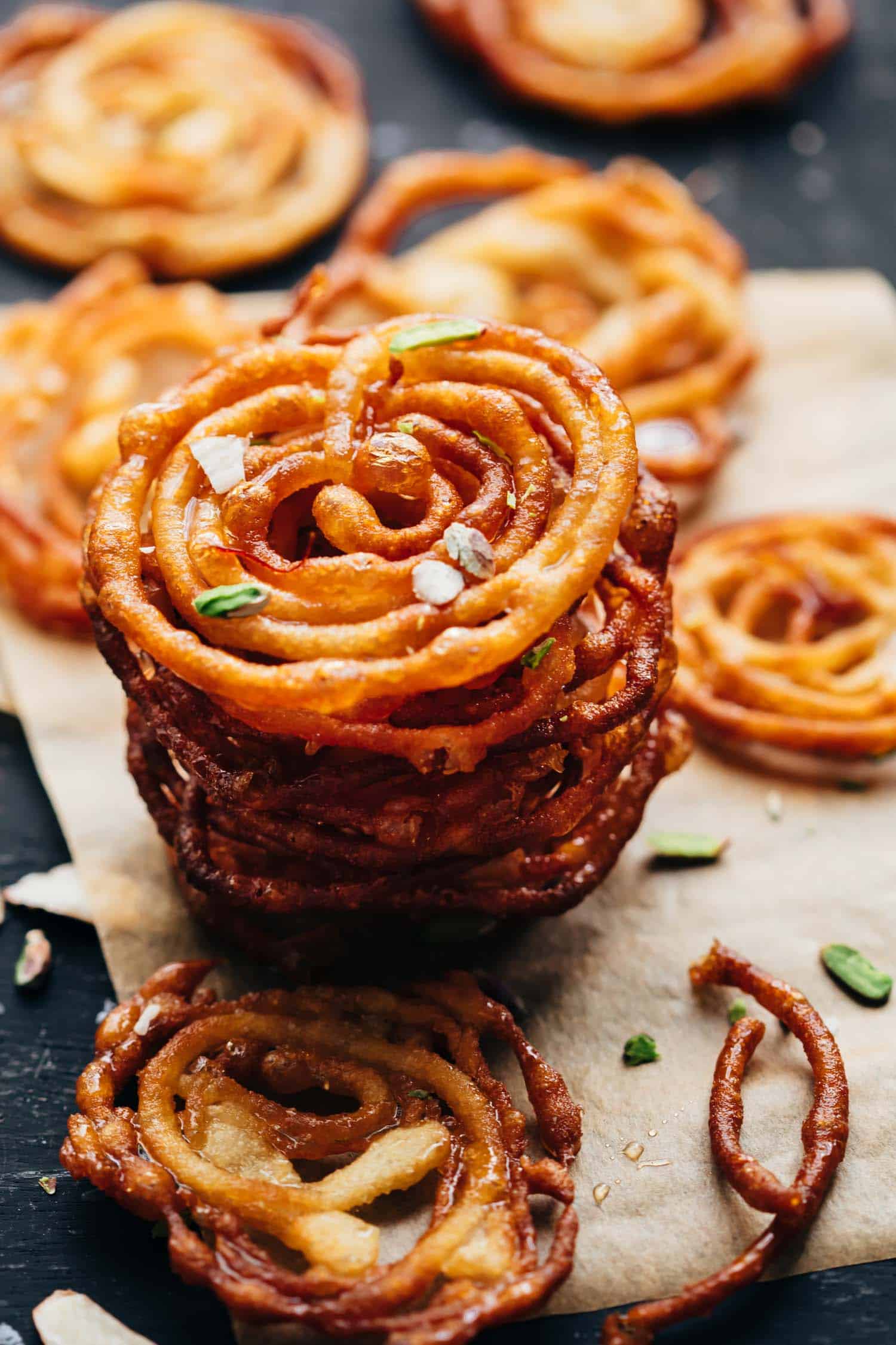 Jalebis stacked on top of each other