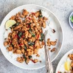 Easy Thai basil chicken stir fry served in a bowl with rice
