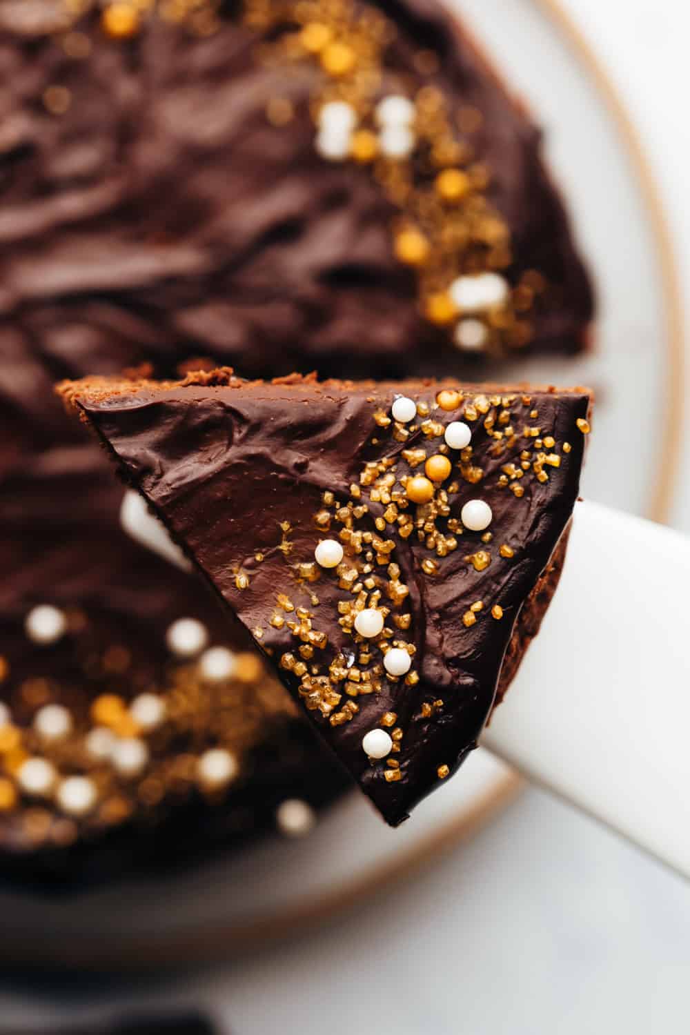 A slice of eggless chocolate cake
