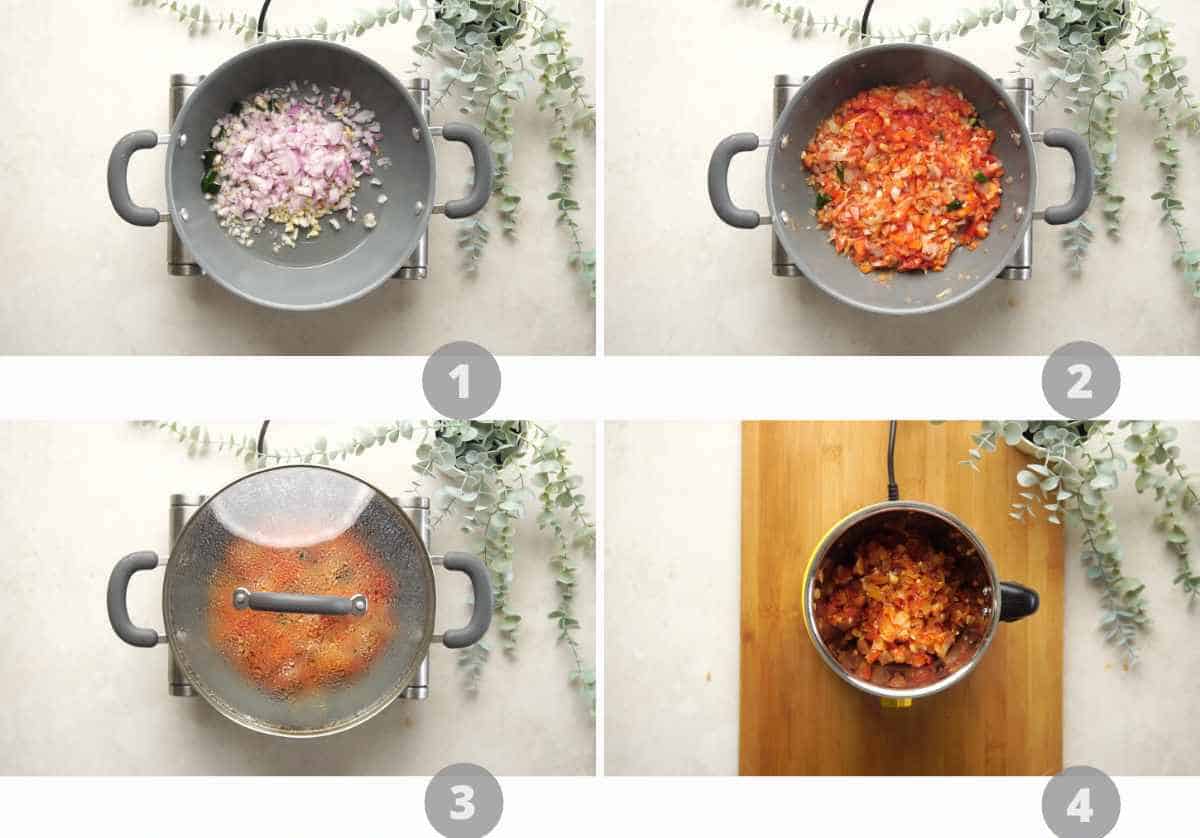 Step by step picture collage showing how to make matar paneer