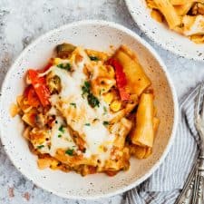 One pot vegetable pasta in a bowl