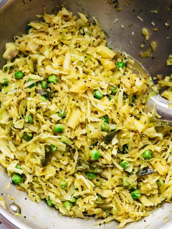 Potato Cabbage fry in a kadhai straight from the stove