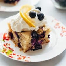 Lemon blueberry cake bars served on a plate