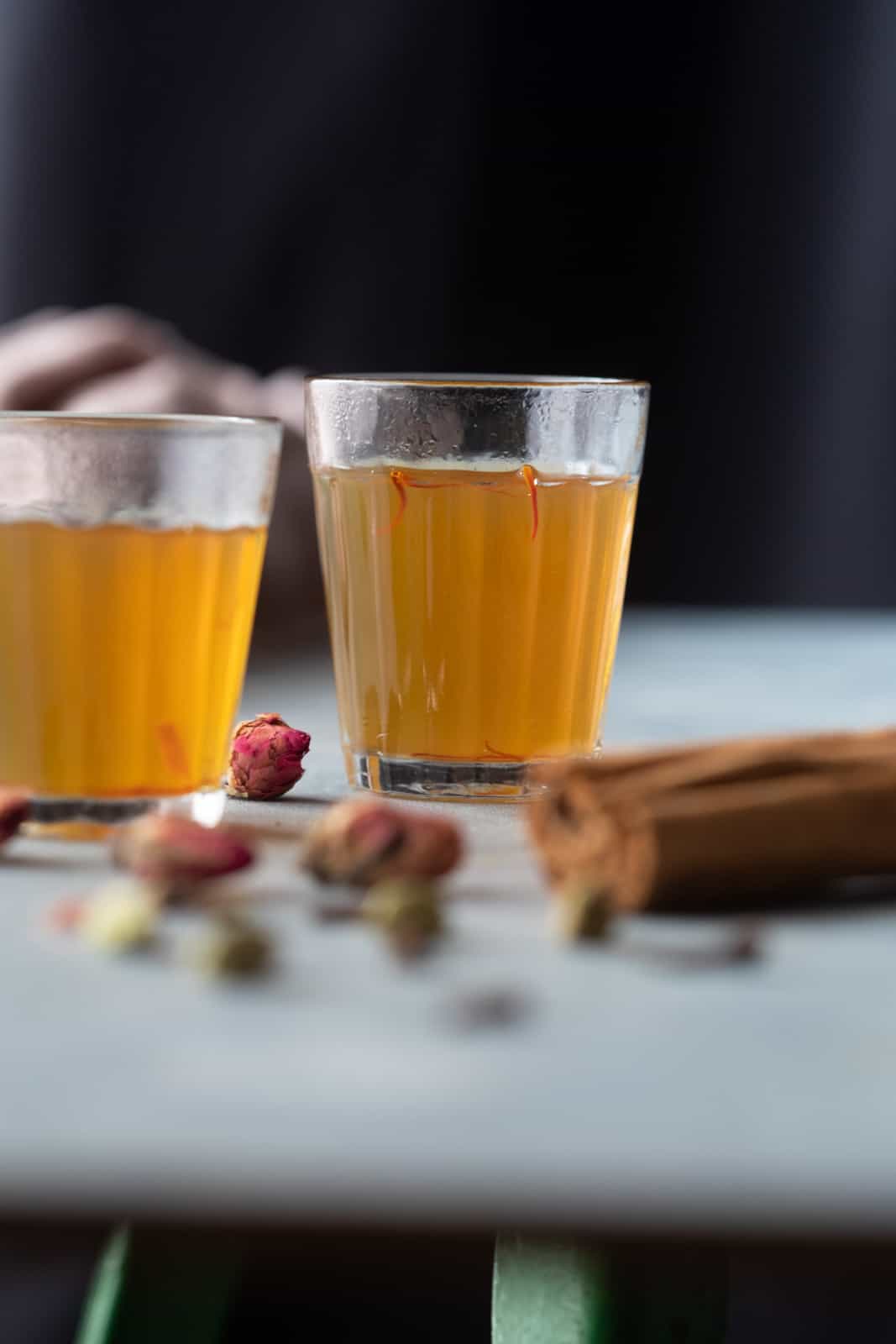 Kashmiri Kahwa served in a small tea glasses with saffron and spices