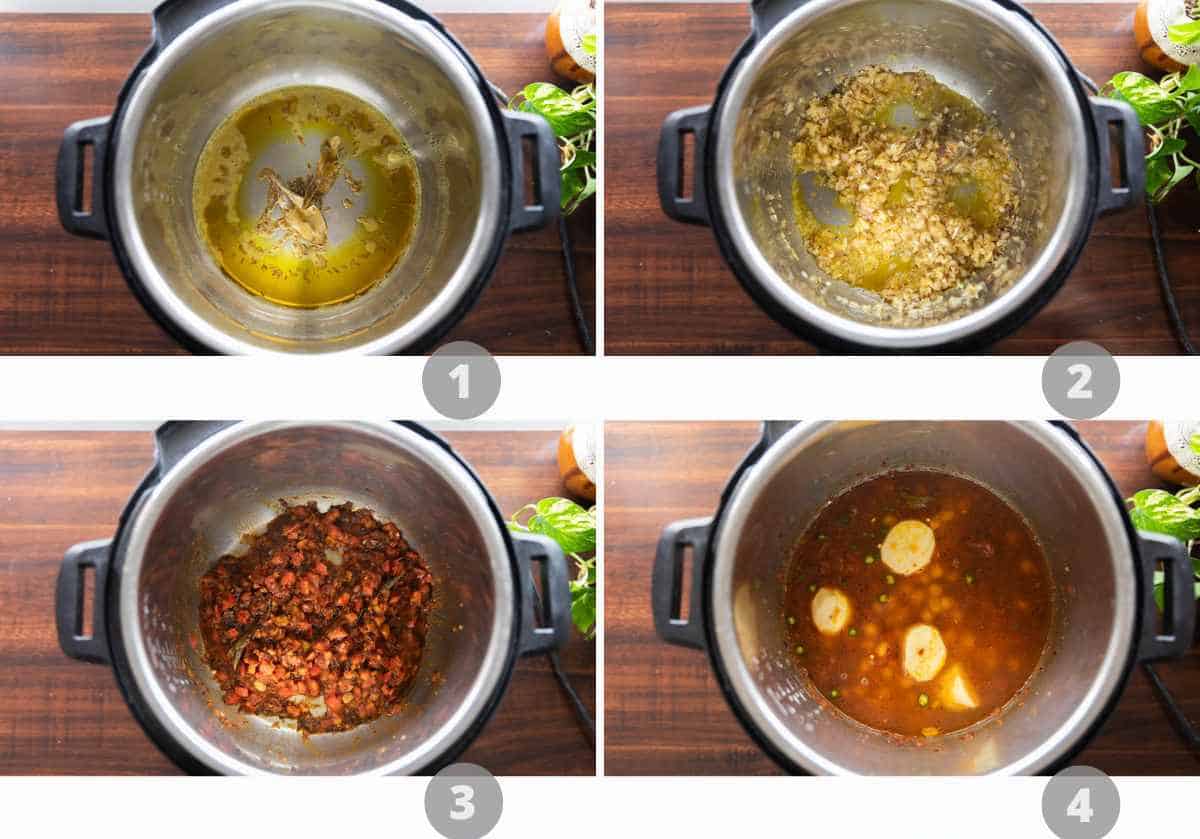 step by step image collage showing how to make chana masala in a pressure cooker
