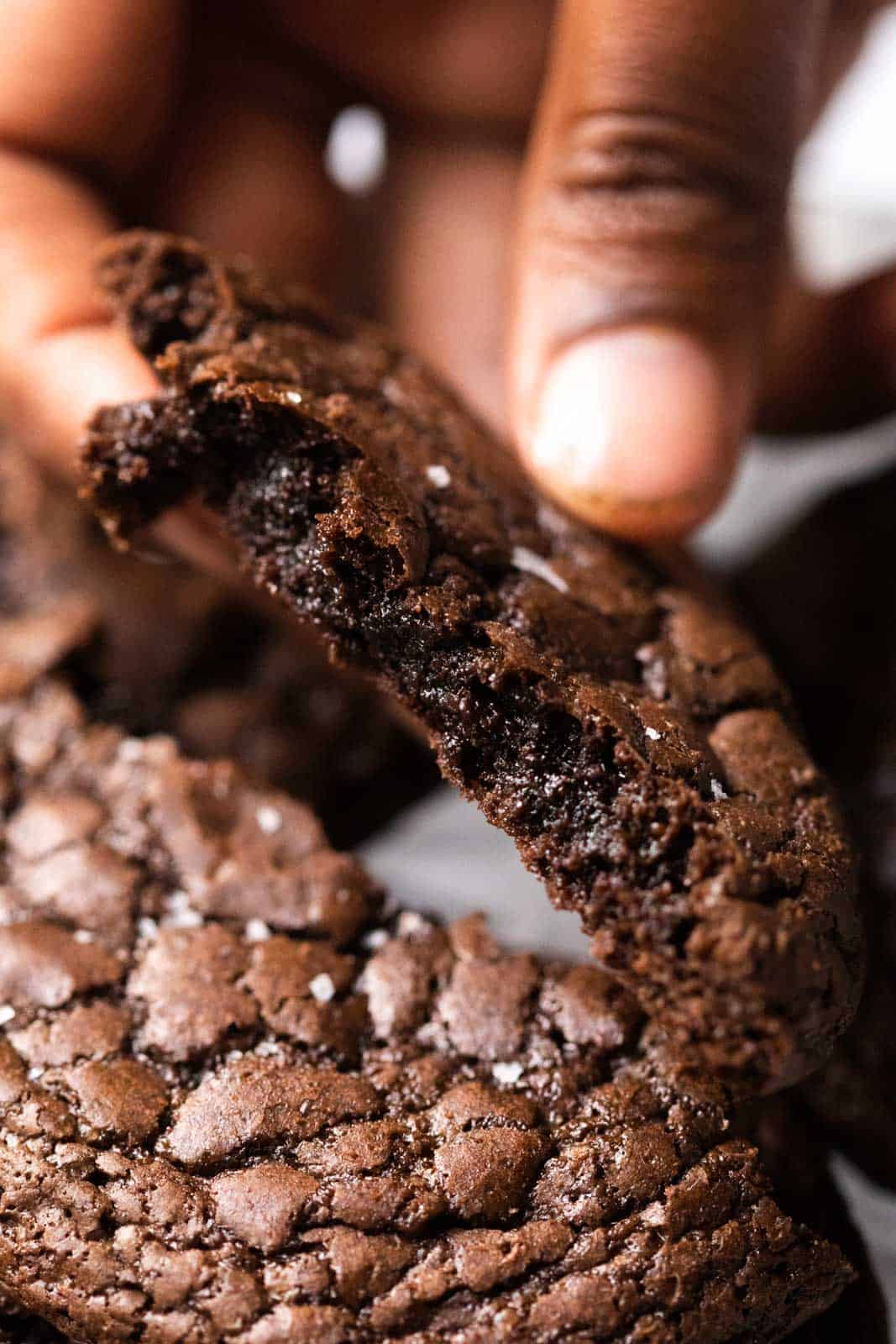 A bite of brownie cookies to show the brownie like inside